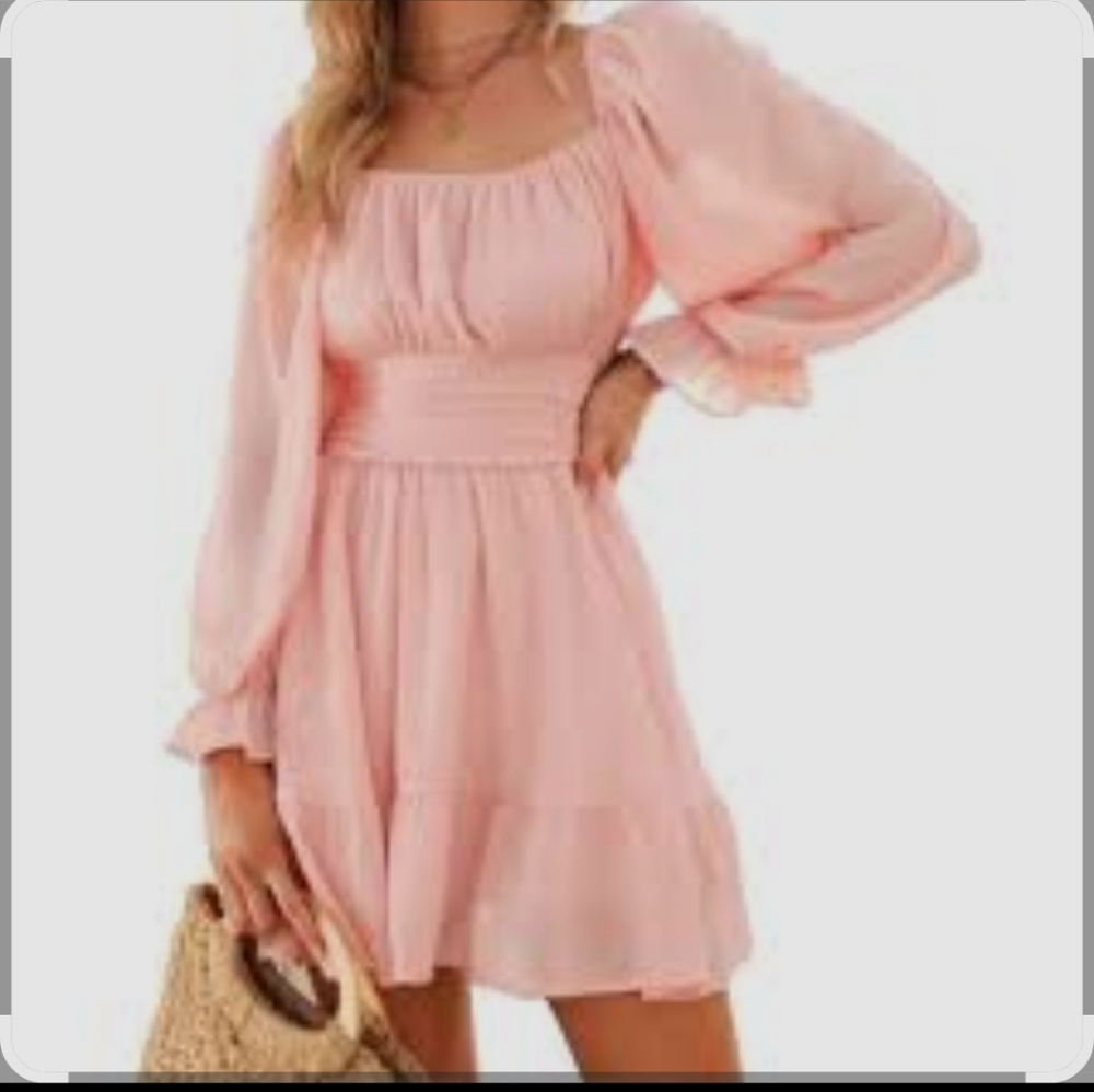 Elegant Pink Women's Dress Puffy Sleeves